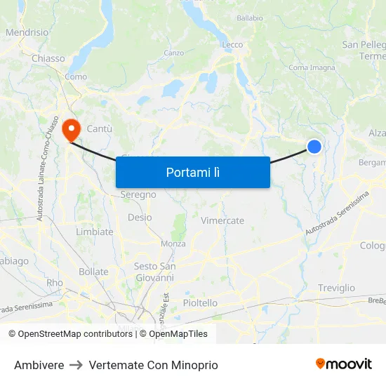 Ambivere to Vertemate Con Minoprio map