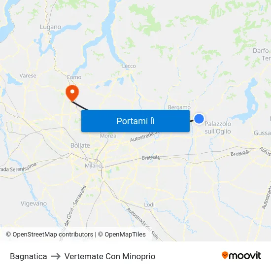 Bagnatica to Vertemate Con Minoprio map