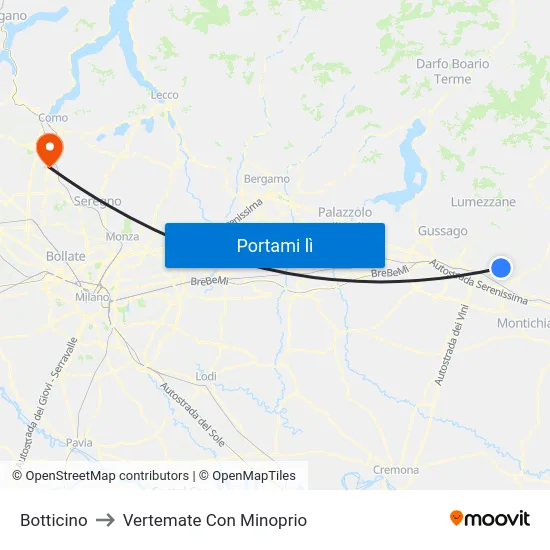 Botticino to Vertemate Con Minoprio map