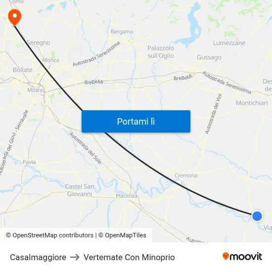 Casalmaggiore to Vertemate Con Minoprio map