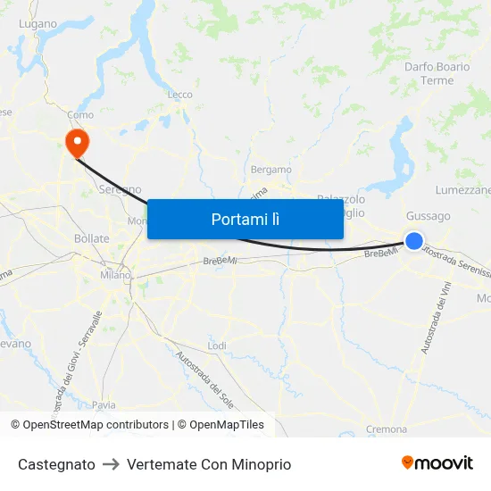 Castegnato to Vertemate Con Minoprio map