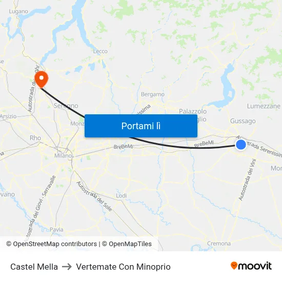 Castel Mella to Vertemate Con Minoprio map