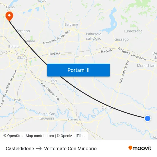 Casteldidone to Vertemate Con Minoprio map