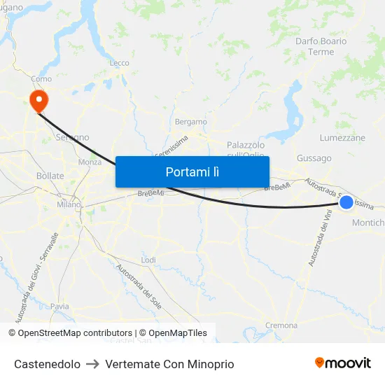 Castenedolo to Vertemate Con Minoprio map