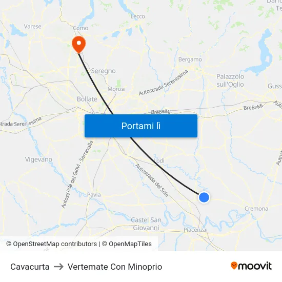 Cavacurta to Vertemate Con Minoprio map