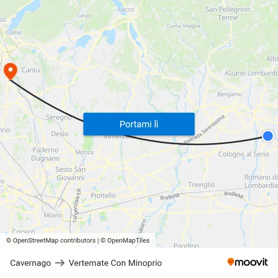 Cavernago to Vertemate Con Minoprio map