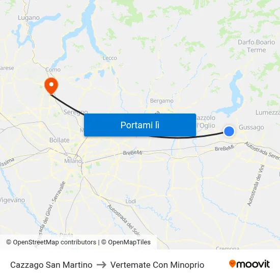 Cazzago San Martino to Vertemate Con Minoprio map