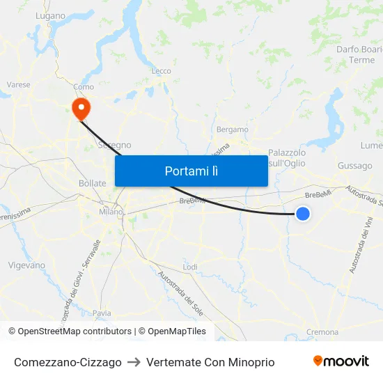 Comezzano-Cizzago to Vertemate Con Minoprio map