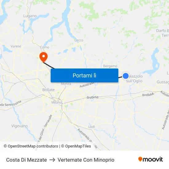 Costa Di Mezzate to Vertemate Con Minoprio map