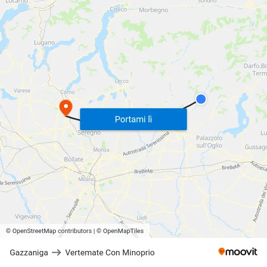 Gazzaniga to Vertemate Con Minoprio map