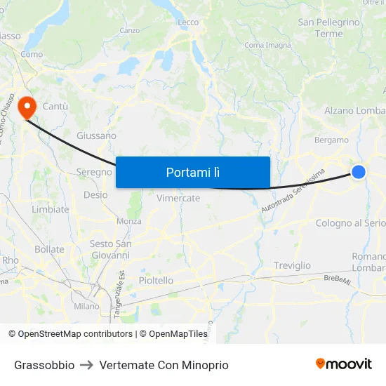 Grassobbio to Vertemate Con Minoprio map