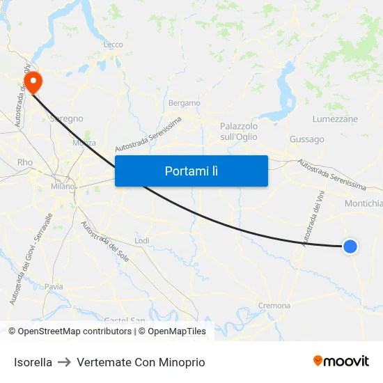 Isorella to Vertemate Con Minoprio map