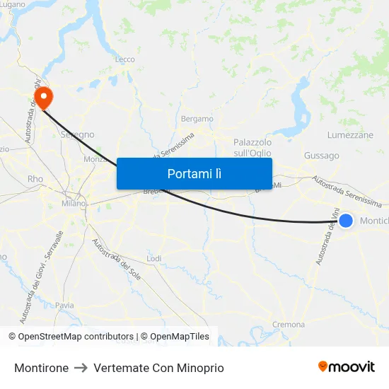 Montirone to Vertemate Con Minoprio map
