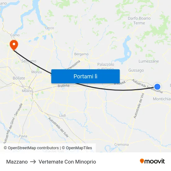 Mazzano to Vertemate Con Minoprio map