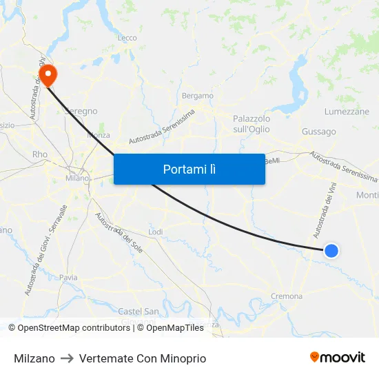 Milzano to Vertemate Con Minoprio map