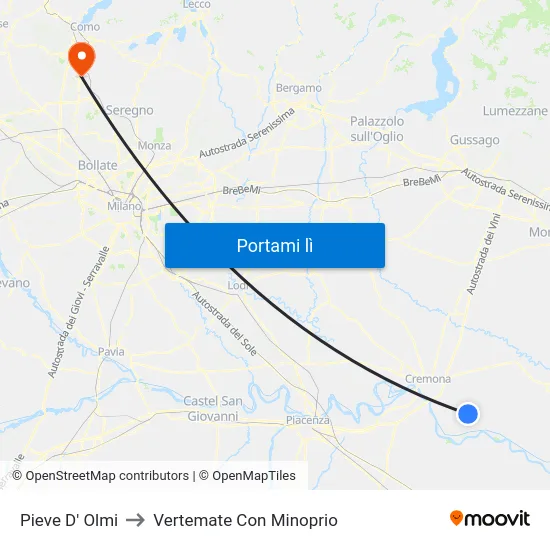 Pieve D' Olmi to Vertemate Con Minoprio map