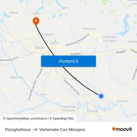 Pizzighettone to Vertemate Con Minoprio map