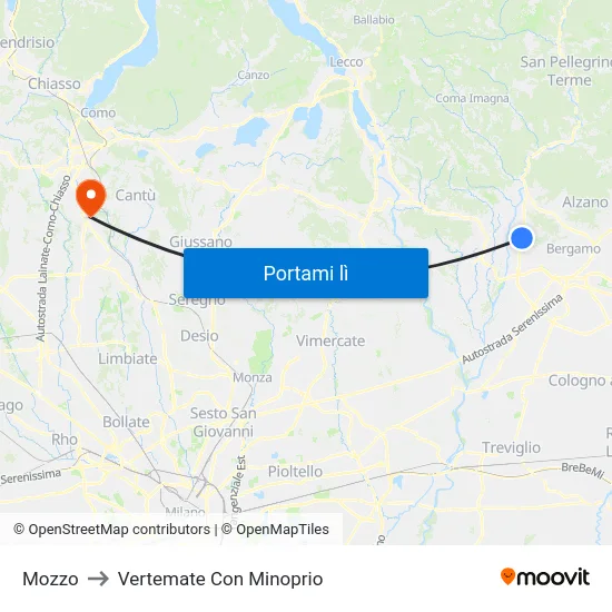 Mozzo to Vertemate Con Minoprio map