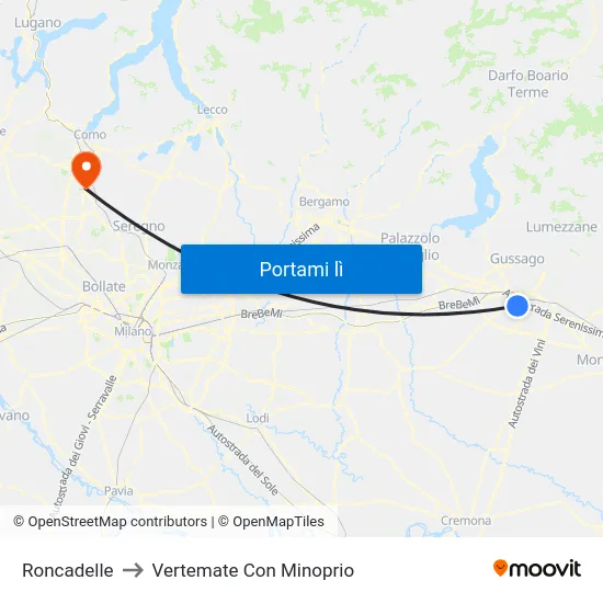 Roncadelle to Vertemate Con Minoprio map