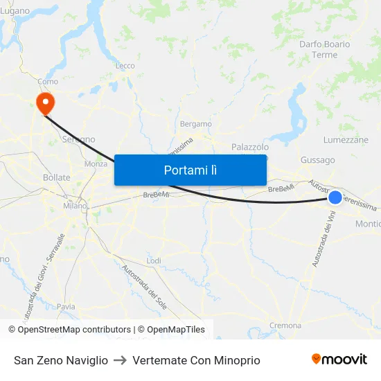 San Zeno Naviglio to Vertemate Con Minoprio map