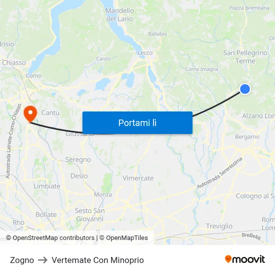 Zogno to Vertemate Con Minoprio map
