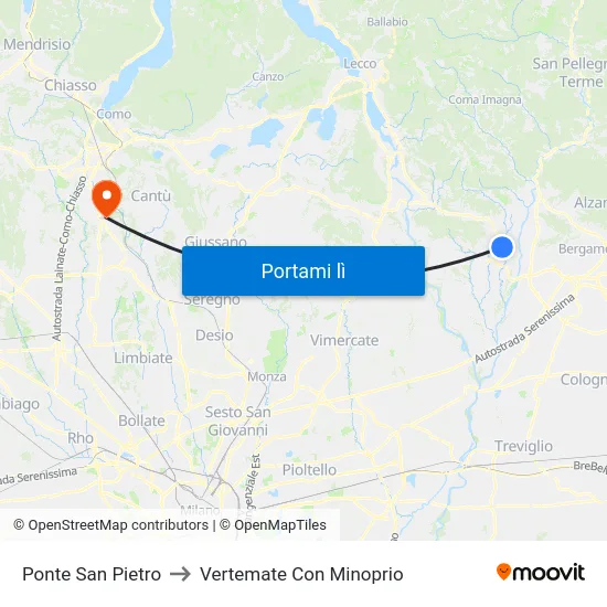 Ponte San Pietro to Vertemate Con Minoprio map