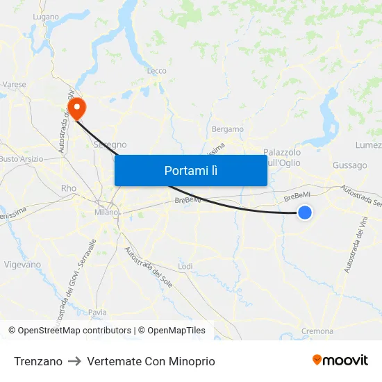 Trenzano to Vertemate Con Minoprio map