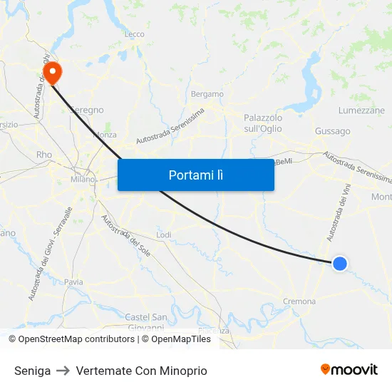 Seniga to Vertemate Con Minoprio map