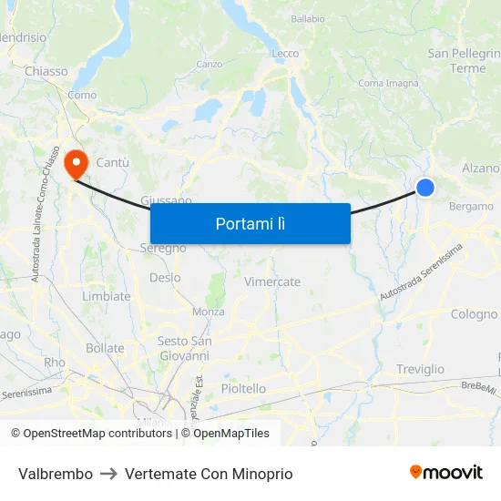 Valbrembo to Vertemate Con Minoprio map