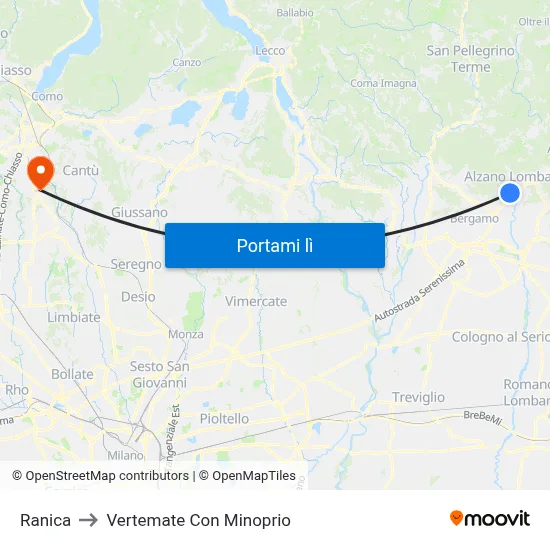 Ranica to Vertemate Con Minoprio map
