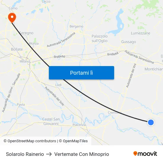 Solarolo Rainerio to Vertemate Con Minoprio map