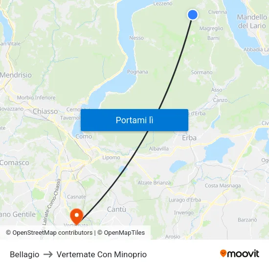 Bellagio to Vertemate Con Minoprio map