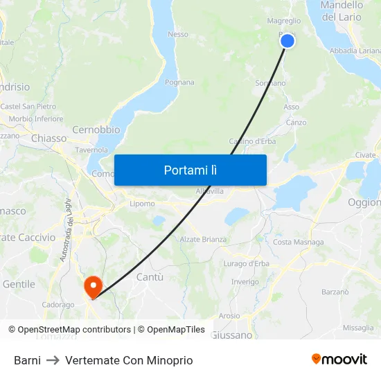 Barni to Vertemate Con Minoprio map
