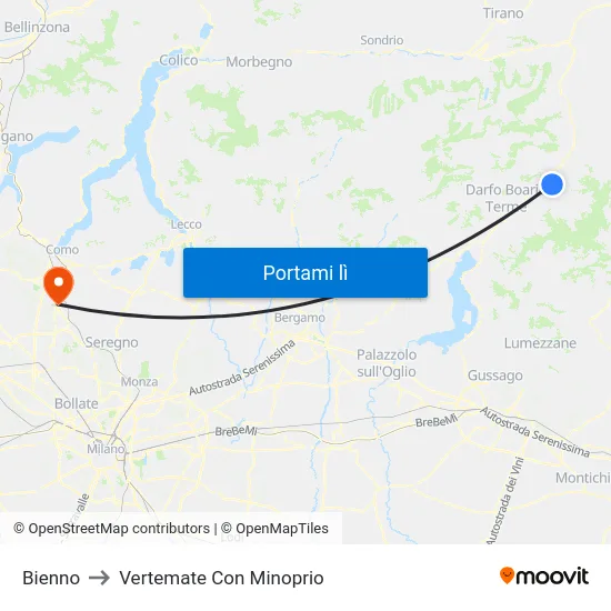 Bienno to Vertemate Con Minoprio map