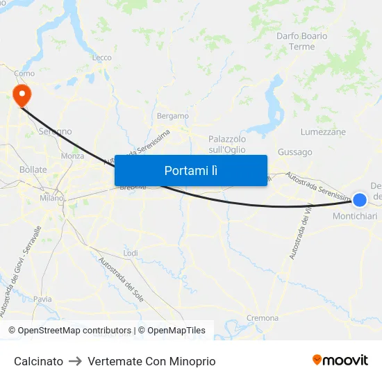Calcinato to Vertemate Con Minoprio map