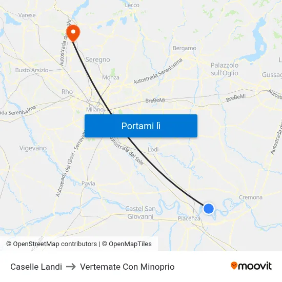 Caselle Landi to Vertemate Con Minoprio map