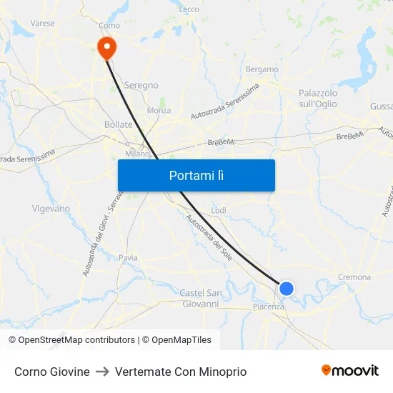 Corno Giovine to Vertemate Con Minoprio map