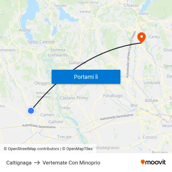 Caltignaga to Vertemate Con Minoprio map