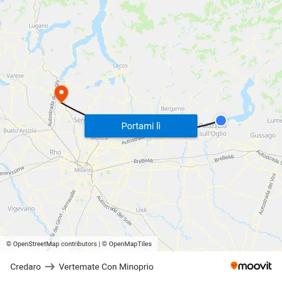 Credaro to Vertemate Con Minoprio map