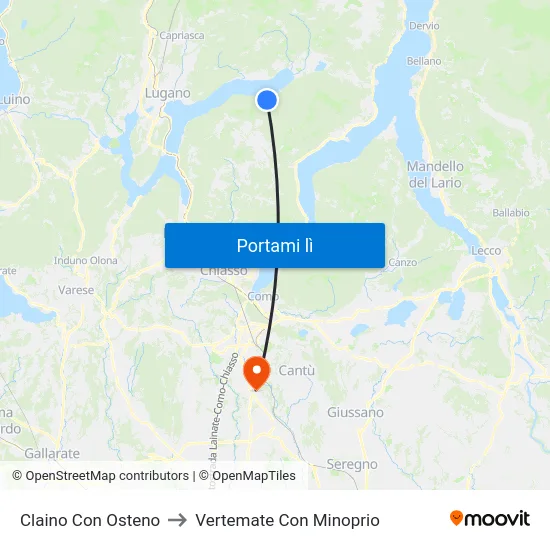 Claino Con Osteno to Vertemate Con Minoprio map