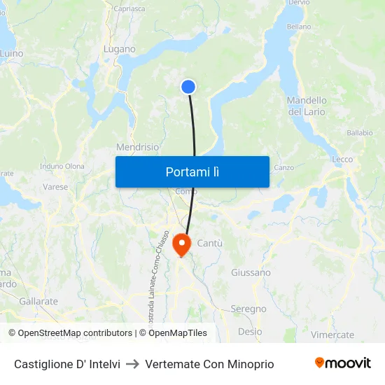 Castiglione D' Intelvi to Vertemate Con Minoprio map