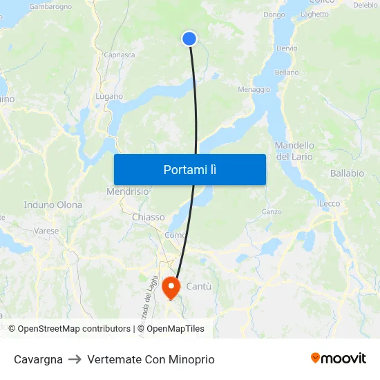 Cavargna to Vertemate Con Minoprio map