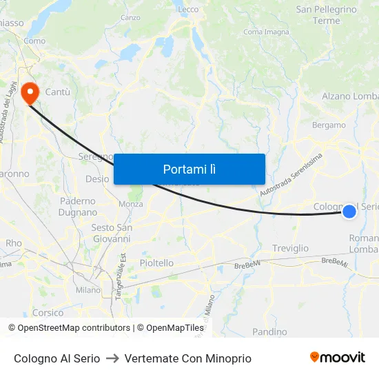 Cologno Al Serio to Vertemate Con Minoprio map