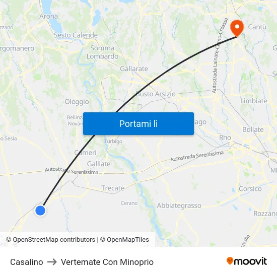 Casalino to Vertemate Con Minoprio map