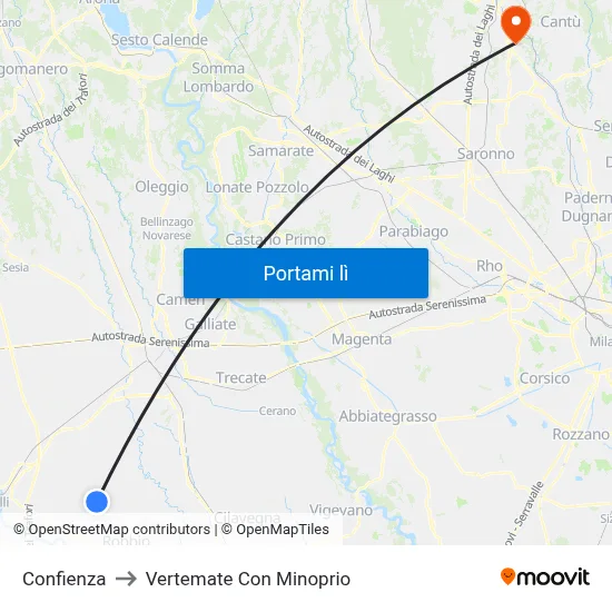 Confienza to Vertemate Con Minoprio map
