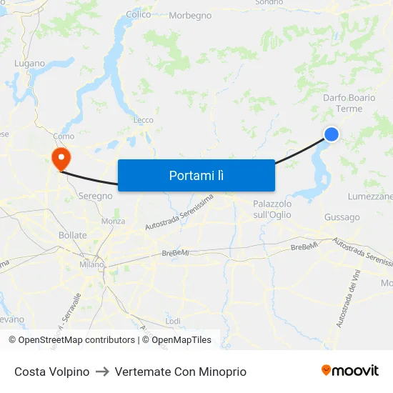 Costa Volpino to Vertemate Con Minoprio map