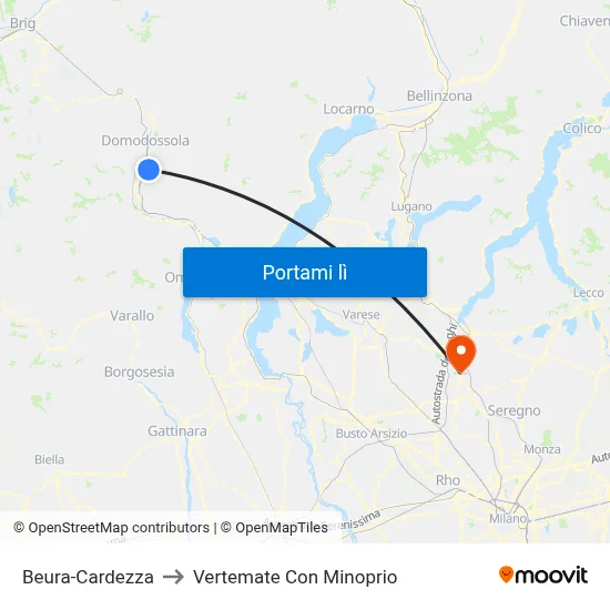 Beura-Cardezza to Vertemate Con Minoprio map