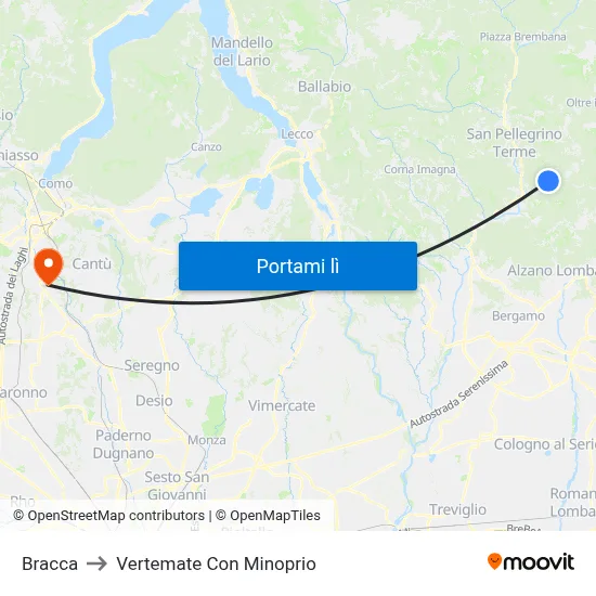 Bracca to Vertemate Con Minoprio map