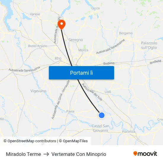 Miradolo Terme to Vertemate Con Minoprio map