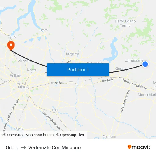 Odolo to Vertemate Con Minoprio map